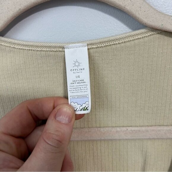 Offline By Aerie Seamless Cable Square Neck Ivory Long Sleeve T-Shirt Large - Picture 5 of 8